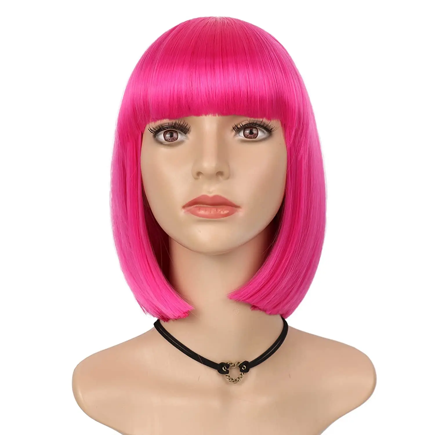 Synthetic Wig Pink Blonde Short Bob Machine Made Bangs for Women Girl Colorful Straight Cosplay Party Halloween Costume Daily image 3