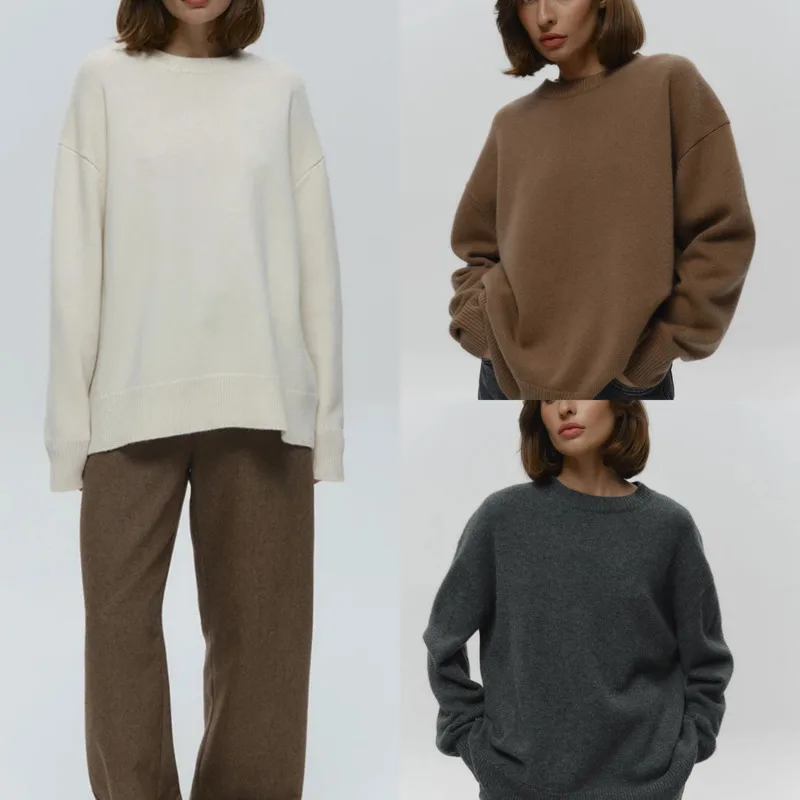 

Women's Oversized O-Neck Sweater Autumn Winter Thick Loose Pullover Casual Knitwear New Solid Color Warm Jumper Basic Daily Wear