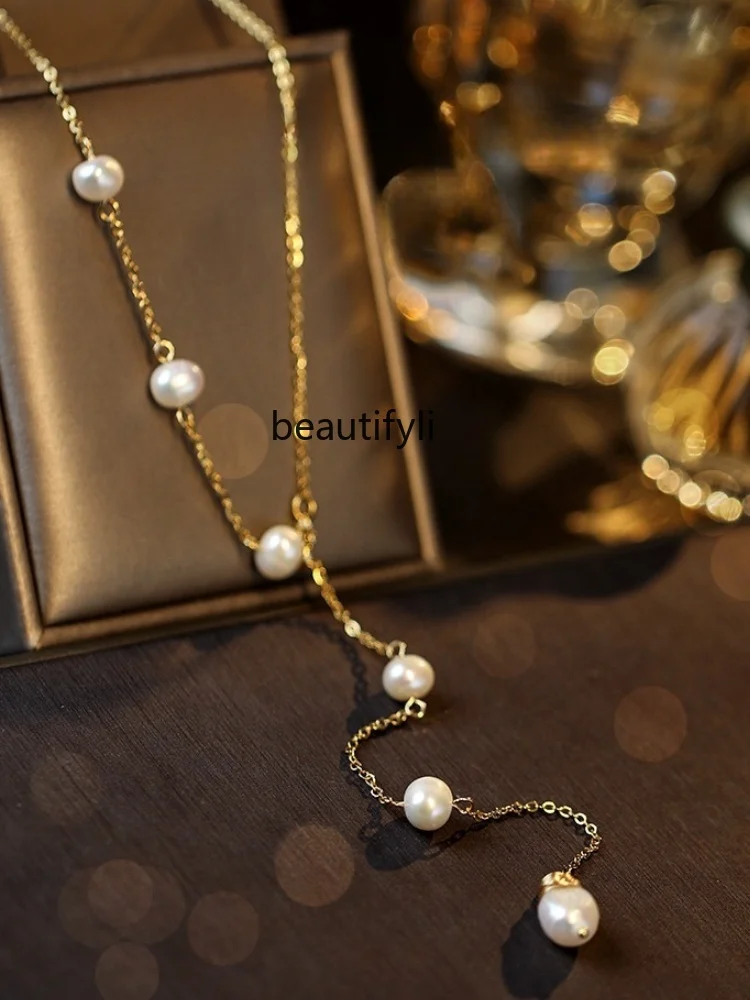 Freshwater pearl necklace light luxury accessories design sense collarbone chain simple high-grade neck chain