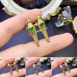 FS 4*4 Natural Garnet/Citrine/Diopside Fashion Crocodile Earrings S925 Pure Silver Fine Wedding Jewelry for Women MeiBaPJ New