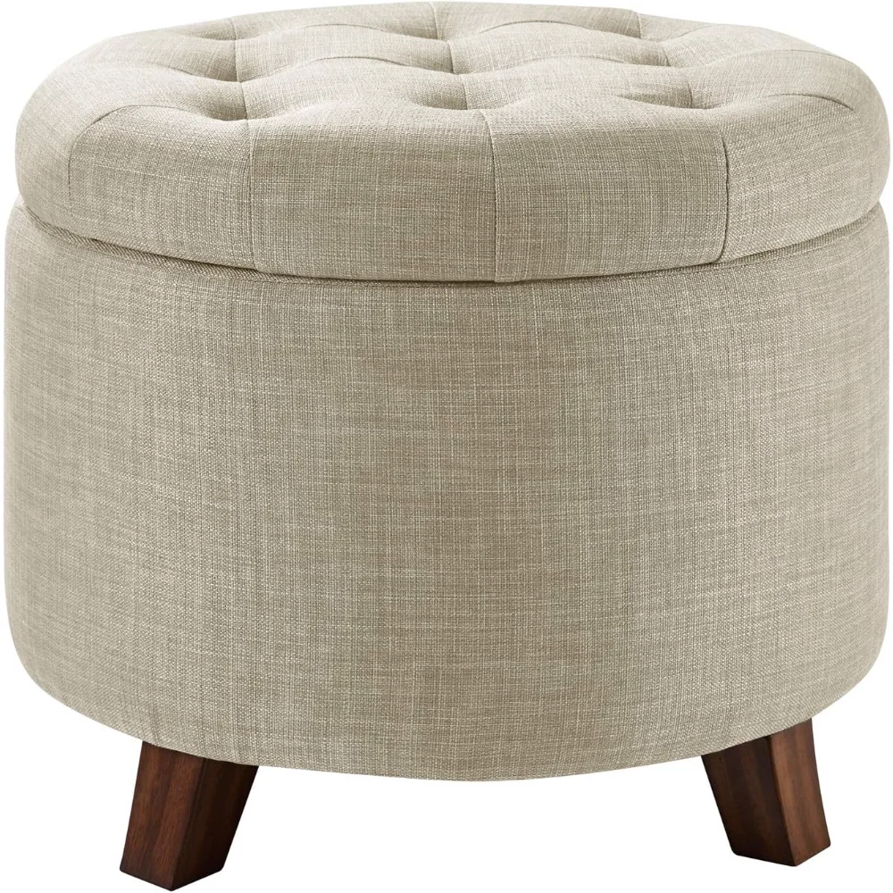 

Ottoman with Storage, Tufted Round Upholstered Footstool, Linen, Burlap Beige, ‎20" x 17" Stools & Ottomans