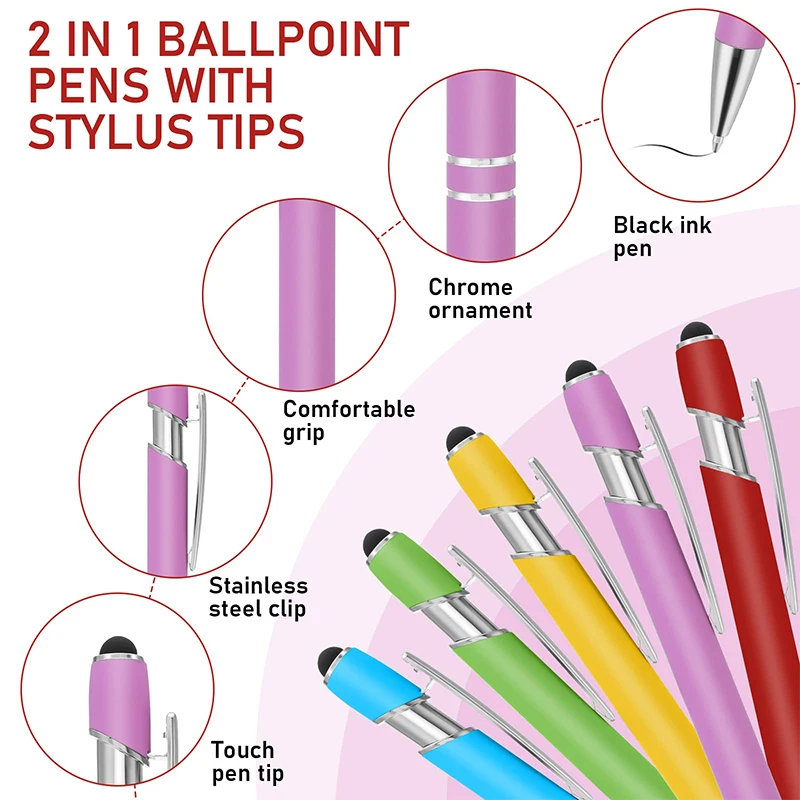 10Pcs 2-in-1 Stylus Retractable Ballpoint Pen With Stylus Tip Black Ink Ball Point Pens Metal Stylus Pen For Touch Screens