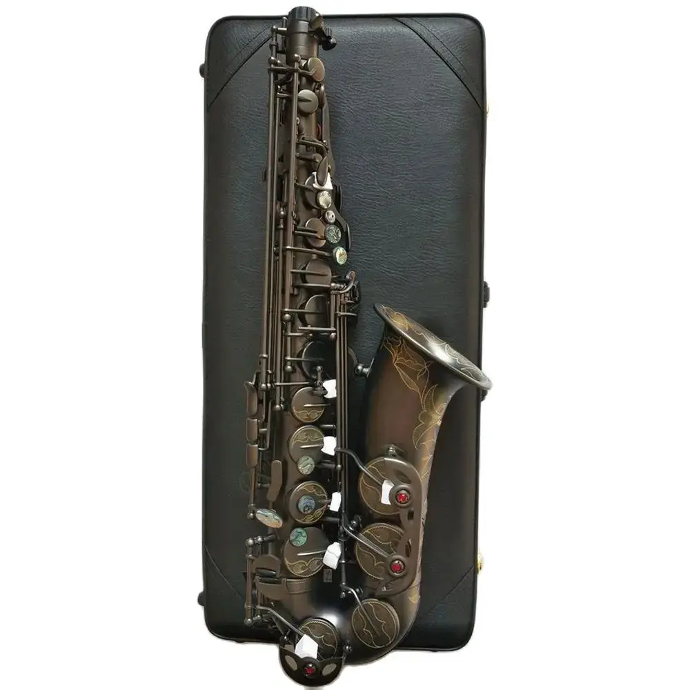 

Black nickel gold matte 992 type Eb professional alto saxophone upgrade color abalone keys deep carved alto sax instrument