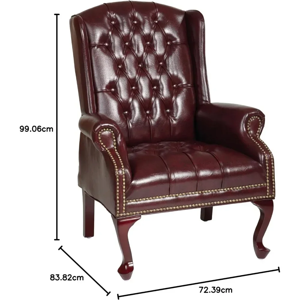 Traditional Queen Anne Style Chair with Thick Padded Seat and Lumbar Support Back with Royal Cherry Finish Wood Legs,Oxblood