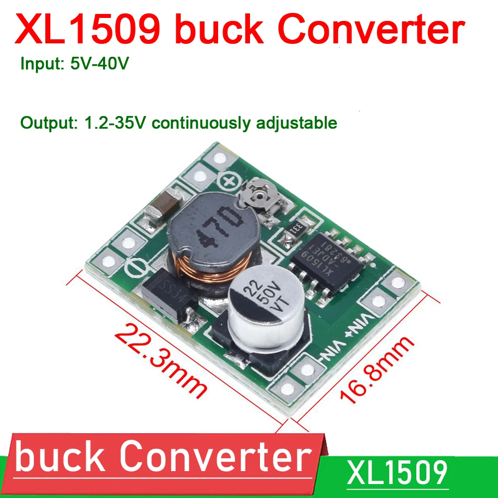 DC-DC 벅 컨버터 입력 전압 조정기 전원 모듈, XL1509, 5V-40V, 9V, 12V, 15V, 19V, 24V, 1.2-35V OUT 2A