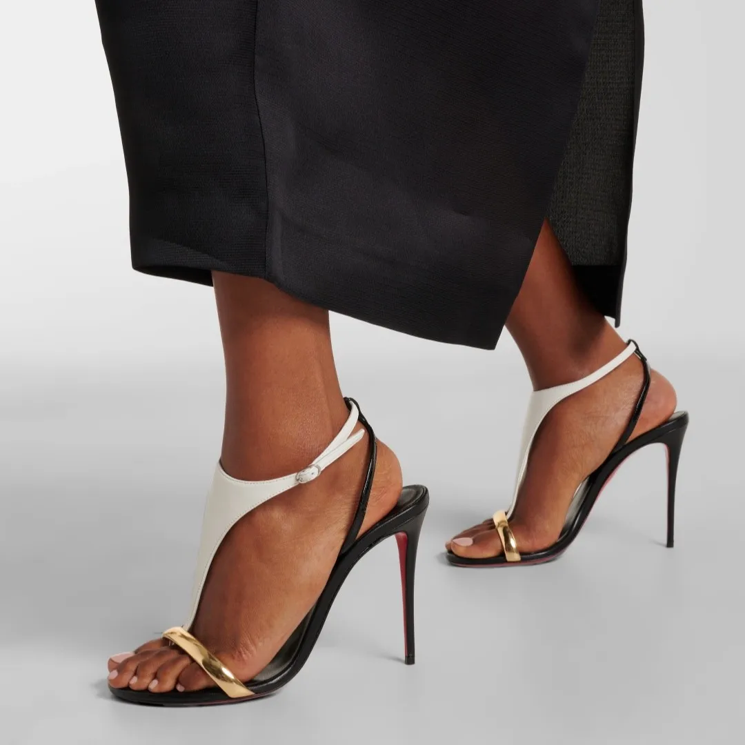 

Round Toe Clip-Toe Stiletto Sandals Summer New Style Women's Color Matching Belt Buckle High Heel Open Sexy Sandals Large Size