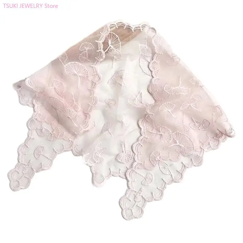 

62KE Hair Scarf Floral Bandana Elegant Lacework White Floral Bandana Laciness