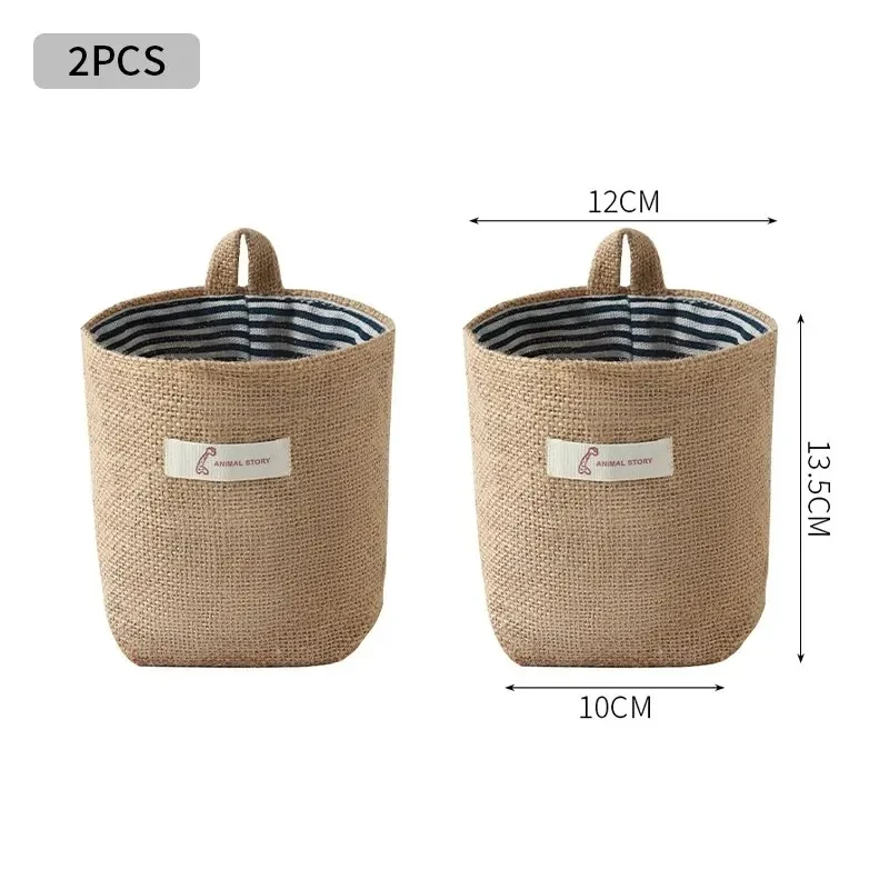 2Pcs Cotton And Linen Fabric Storage Bag Wall Hanging Storage Bag Hanging Pocket Behind The Door Dormitory Mini Cloth Bag