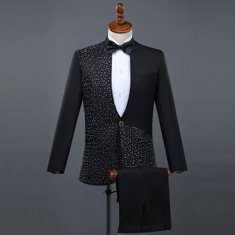 

KIDWHXR комплект из 2 предметов, мужской весенний простой однотонный мужской костюм с блестками, свободные свадебные сценические костюмы с воротником-стойкой и длинными рукавами