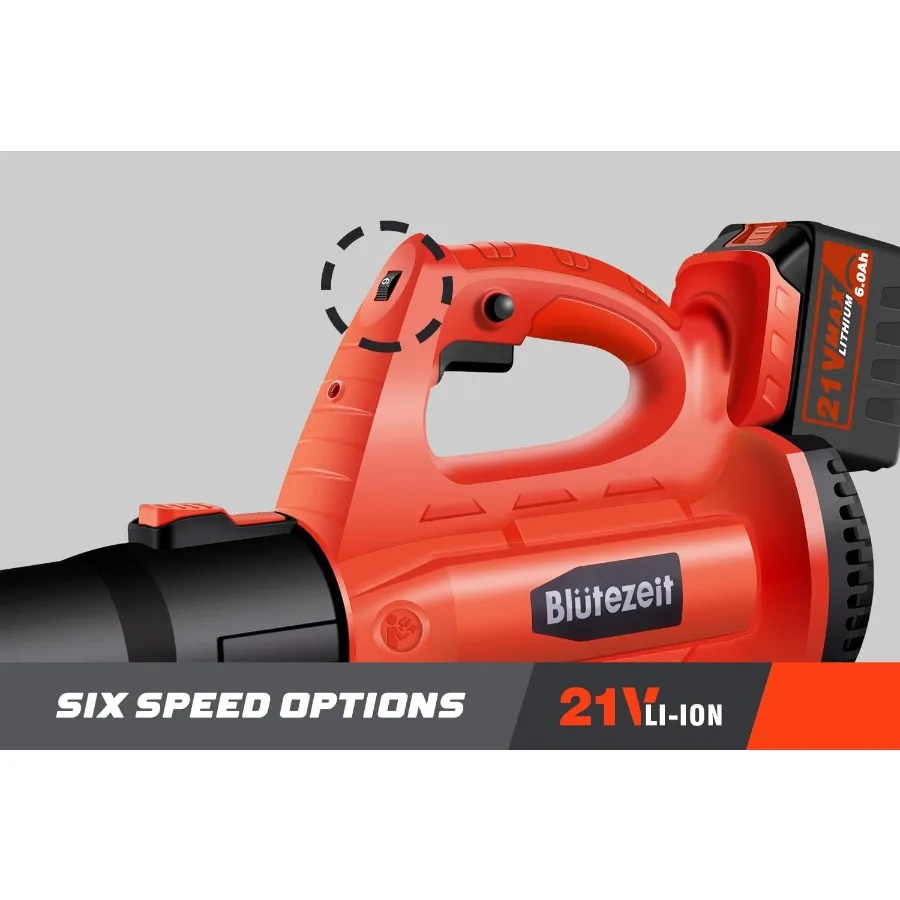 منفاخ أوراق شجر لاسلكي 21 فولت يعمل بالبطارية مع بطارية 6.0 أمبير وشاحن متضمن منفاخ كهربائي خفيف الوزن 400CFM