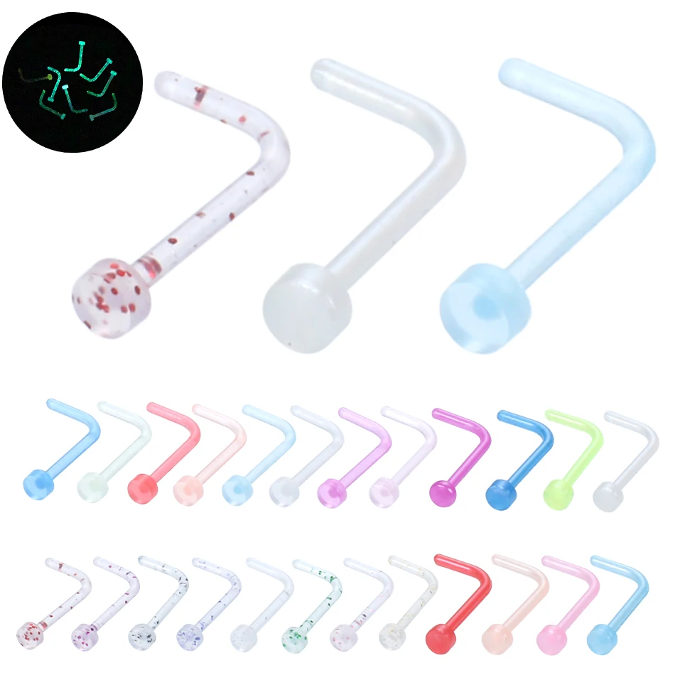 

8pcs/lot Acrylic Nose Septum Piercing Studs Set Colorful L Shape Nose Studs Nariz Pin Septum Nostril Piercings Fashion Jewelry