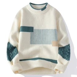 Upgraded Versio Knitted Sweater Fashion Patchwork Knitting Mock Neck Pullovers Autumn Winter Daily Casual Warm Pullover Sweaters