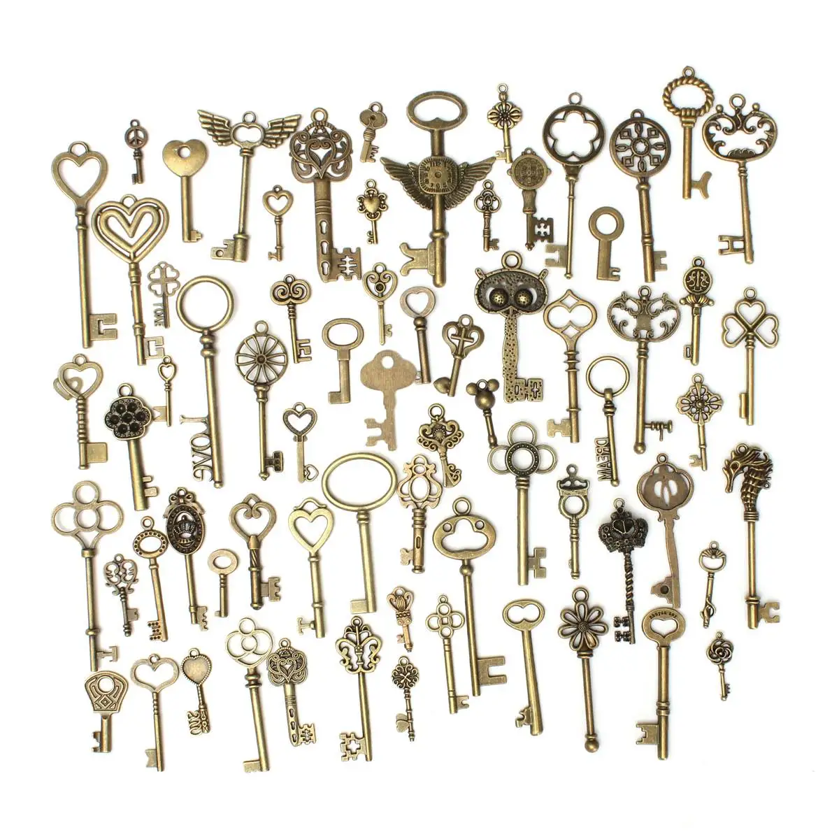 Juego de llaves de esqueleto Vintage de bronce antiguo, accesorios hechos a mano, colgantes de collar, suministros para hacer joyas, 69 piezas
