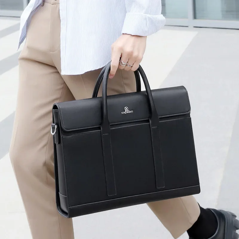 Luxury Genuine Leather Men's Briefcase Large Handbag High Capacity Shoulder Messenger Business Laptop Bag For Male