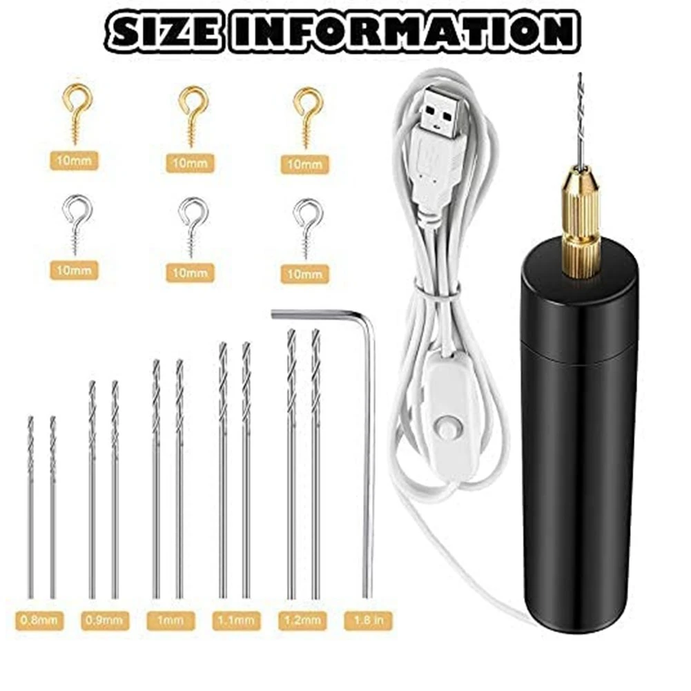 T27C Electric Resin Drill Set,Including Eye Screws,Twist Drill Bits Tools,Electric Mini Drill for DIY Keychains Crafts Making