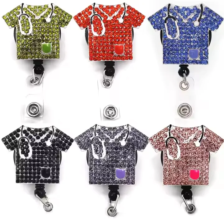 Mix Color Alloy Rhinestone Medical Nurse Scrub Badge Reel Accessories T- shirt Clothing Retractable Badge Holder