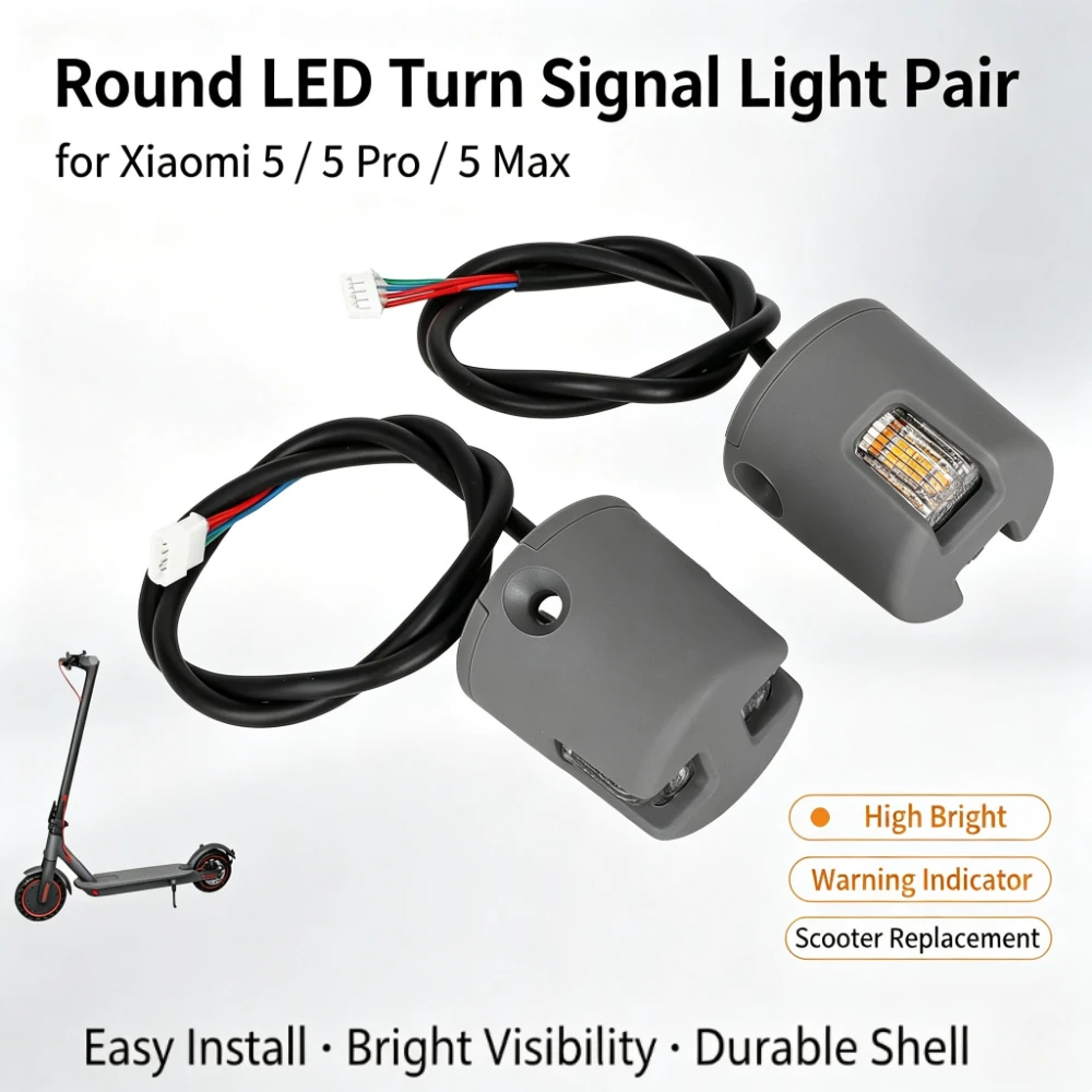 Round LED Turn Signal Light Pair for Xiaomi 5/5 Pro/5 Max, High Bright Warning Indicator Scooter Replacement