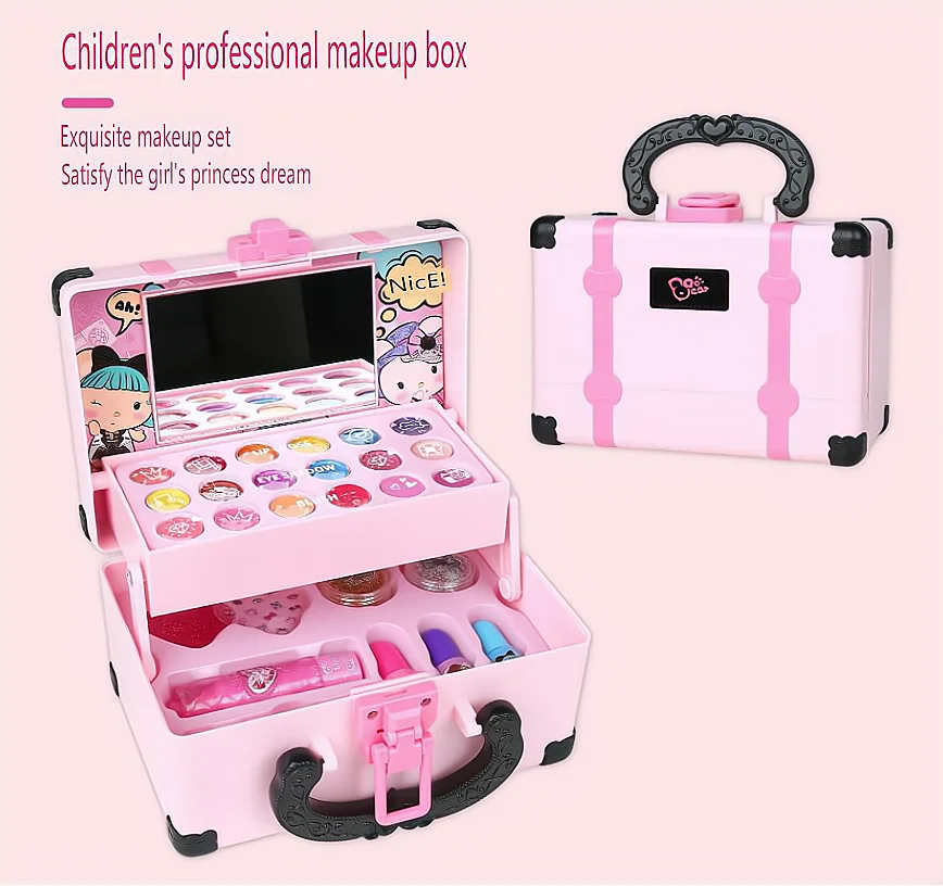 Jouets de maquillage cosmétiques portables pour filles, valise rose pour enfants, fête d'anniversaire, vernis à ongles brillant Jules, maison de jeu de simulation, 32 pièces