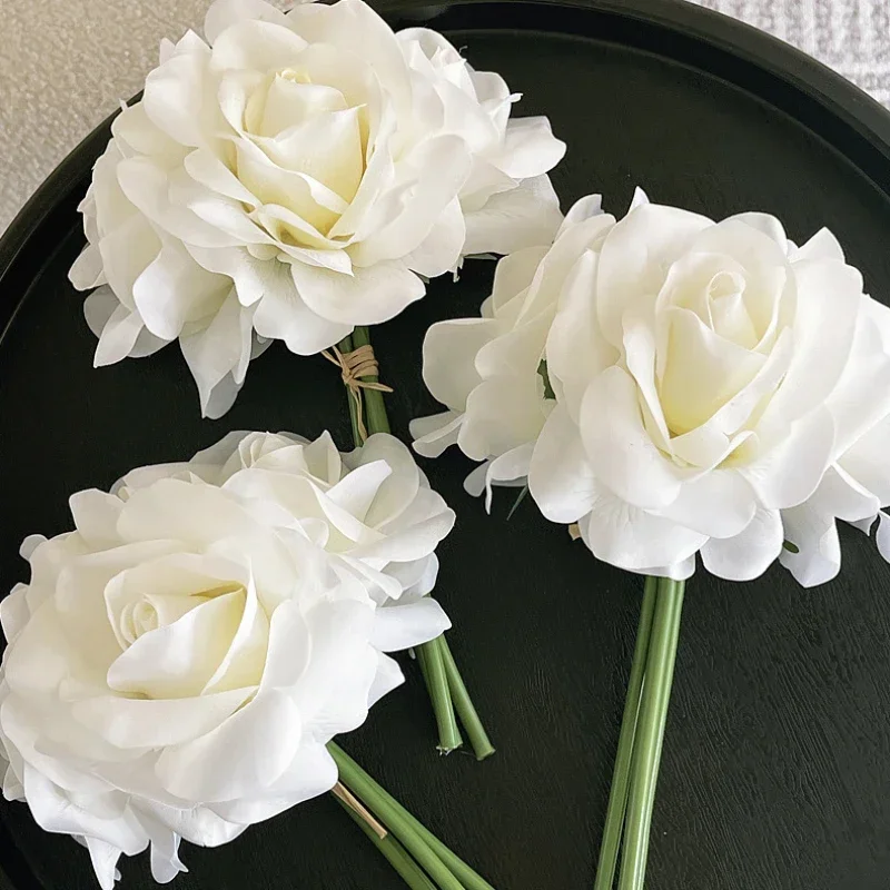 Artificial Flowers Real Touch 3 Heads Rose Bouquet Wedding Bride Fake Flower Garden Decoration Simulation Corner Rose Floral