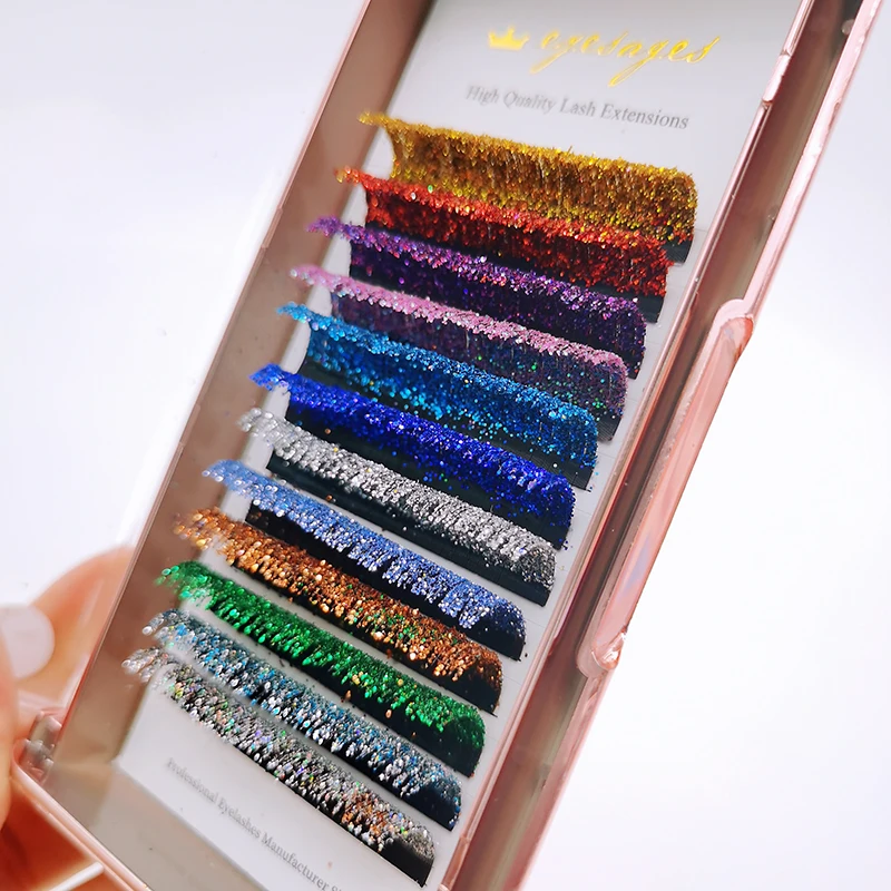 Mix Colors Glitter Eyelash Extensions Fashion Diamond Buling Individule Lashes Clusters False Eyelash Christmas Halloween Party