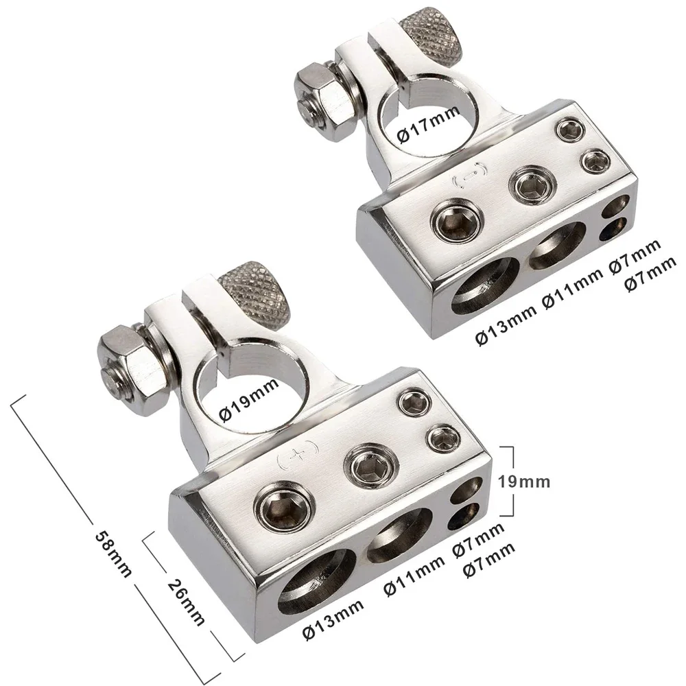 Kit de connecteurs de borne de batterie de voiture, audio automatique, pince de poteau de batterie positive et négative, couvertures transparentes, cales, 2 AWG, 4 AWG, 8/10 AWG, 1 paire