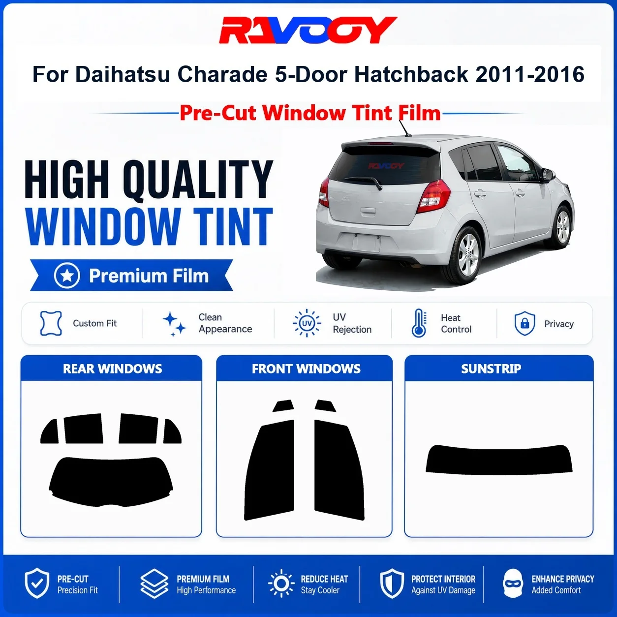Premium Pre-Cut Window Tint For Daihatsu Charade 5-Door Hatchback 2011-2016 Front & Rear Windows UV Heat Rejection Privacy Film