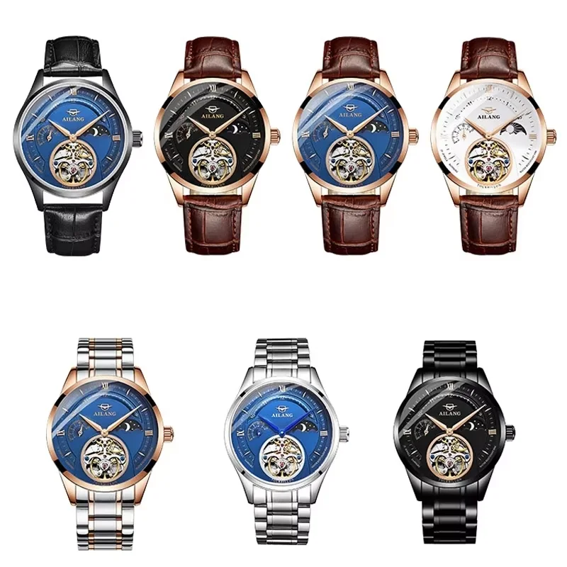 2026 fully Heart New AILANG Automatic Mechanical Watches Sapphire Genuine Leather Original Tourbillon Hollow Movement