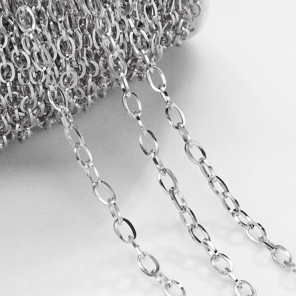 1M Stainless Steel Flat Square Frame Link Chains for DIY Jewelry Making