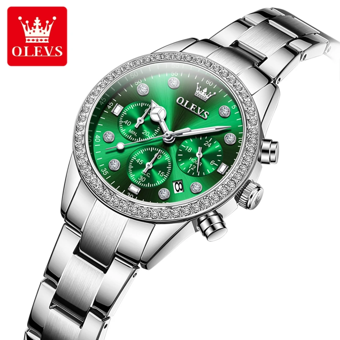 OLEVS 9909 ساعة كوارتز عصرية هدية سبيكة حزام الساعات قرص دائري ساعة اليد التقويم مؤقت ثاني صغير #1