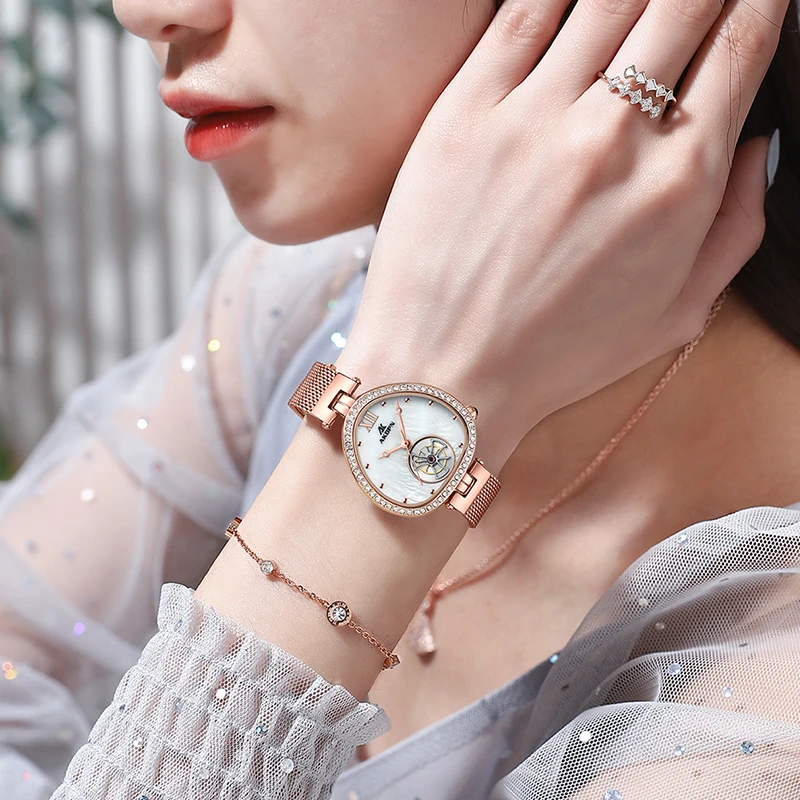 

Женские наручные часы, модные кварцевые часы, повседневные элегантные часы с бриллиантовым циферблатом для женщин, водонепроницаемые роскошные часы с бриллиантами montre femme
