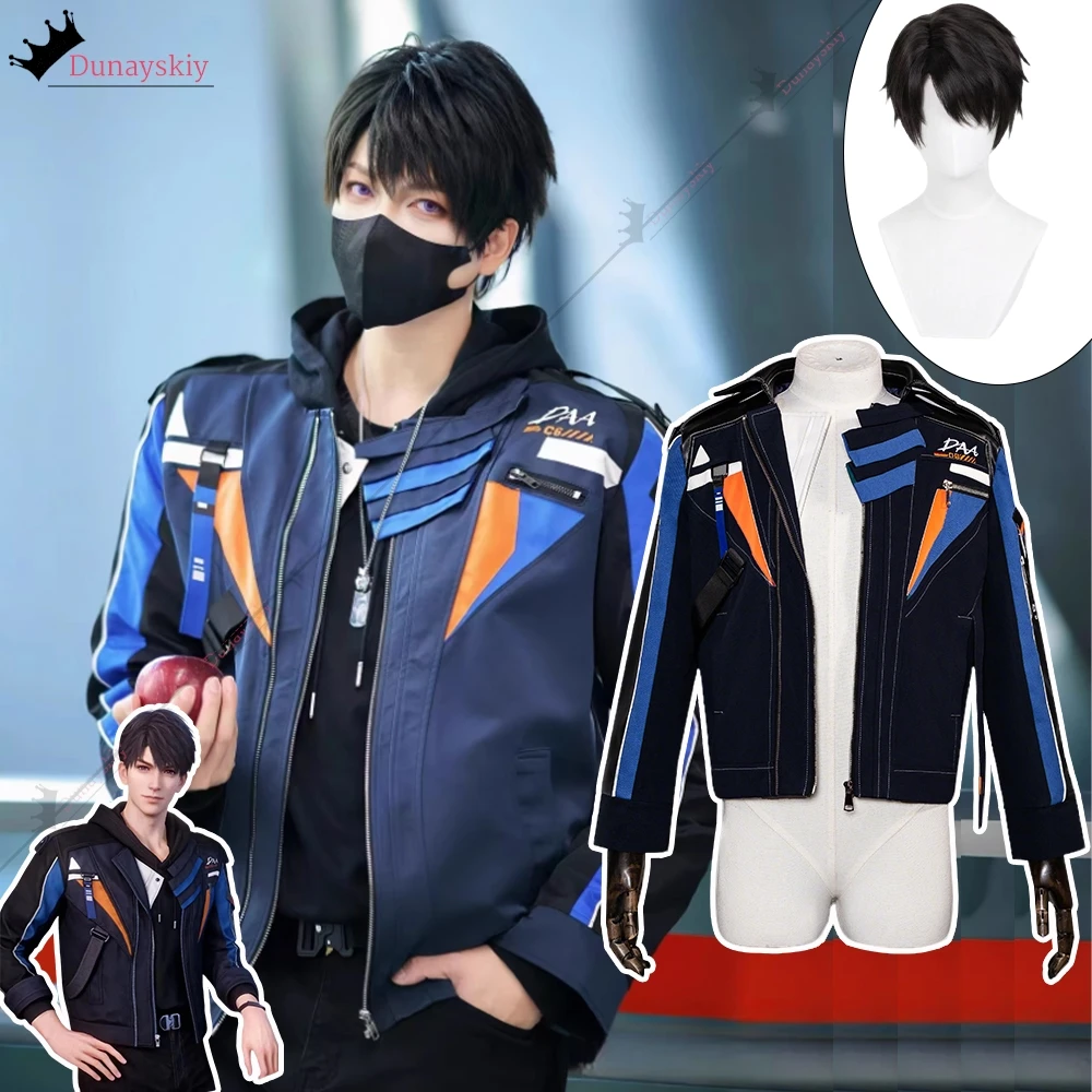 

Love and Deepspace Caleb Cosplay Coat Costume S-2XL Men's Leather Jacket Anime Halloween Caleb 30CM Wig Clothes Role-play Suit