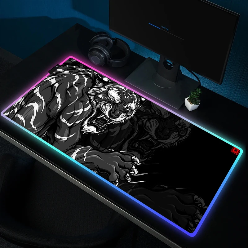 With Backlit RGB Mouse Pad Japanes Dragon Mouse Mat Large Gaming Mousepad Gamer Rubber Accessories LED Game HD Print Table Mats