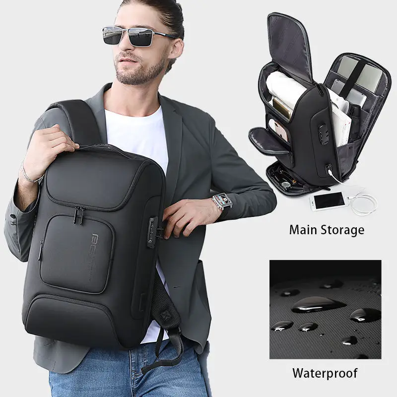

BANGE New Shoulder Bag Men's Luxury Backpack Large Capacity Male Business Computer Bag Outdoor Travel Backpack USB Rechargeable