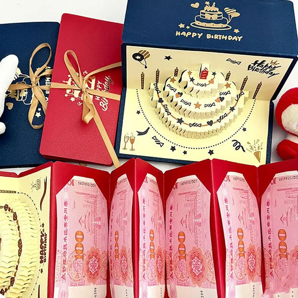 3D Birthday Red Envelope Greeting Card Foldable Birthday Red Envelope New Year's Money Red Envelope Multiple Card Slots