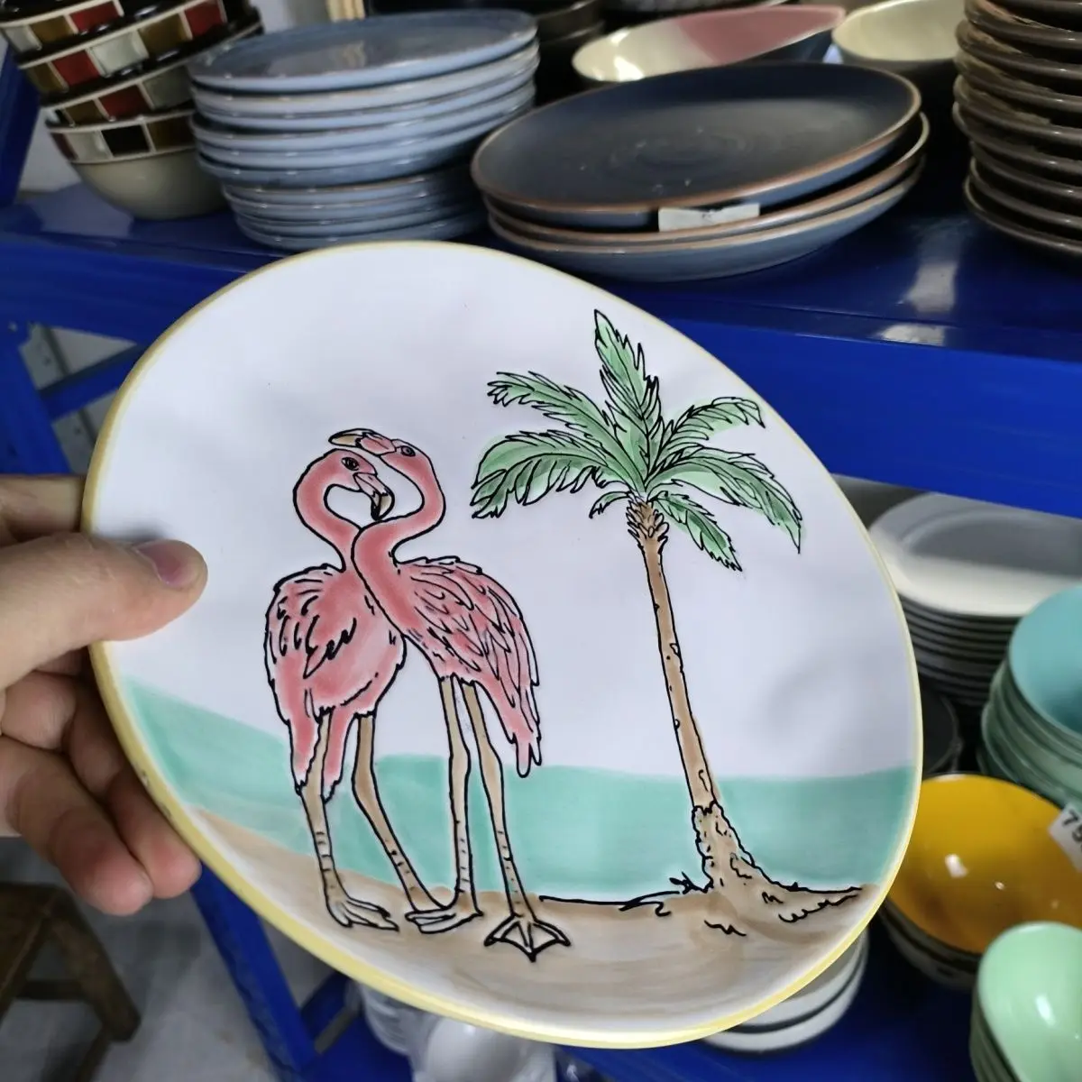 

Irregular creative ceramic hand-painted primer fruit creative cake plate household vegetable round steak dish meal plate