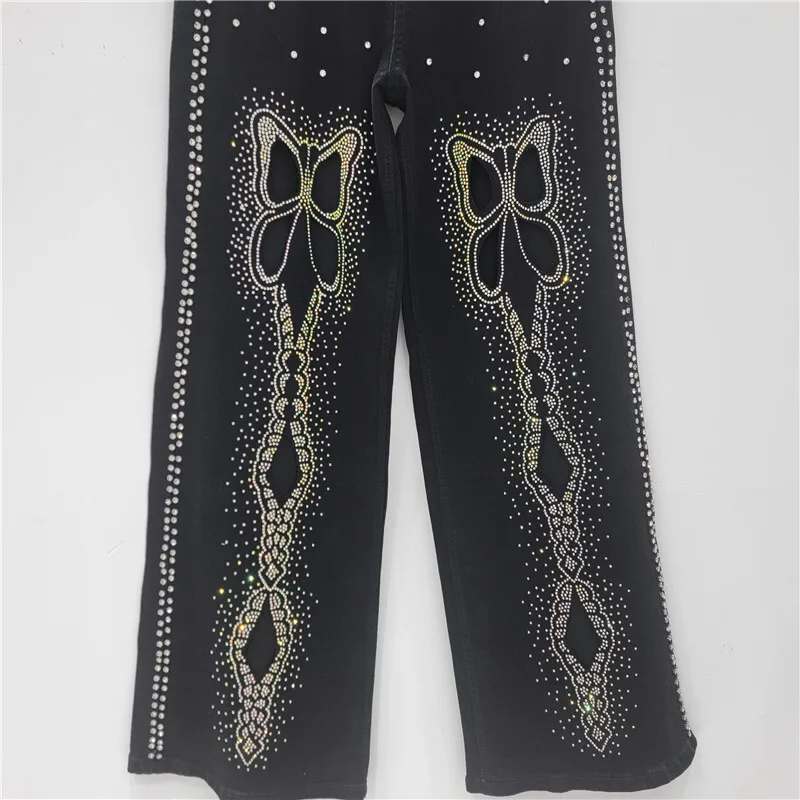 ANJY otoño nuevas mujeres High Street Jeans bordado ahuecado tachonado diamantes versátil Casual elegante pantalones vaqueros de moda A9137