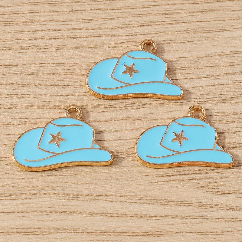 10pcs Cute Enamel Cowboy Boots Hat Charms Pendants for Jewelry Making DIY Drop Earrings Necklace Bracelets Handmade Crafts Gifts