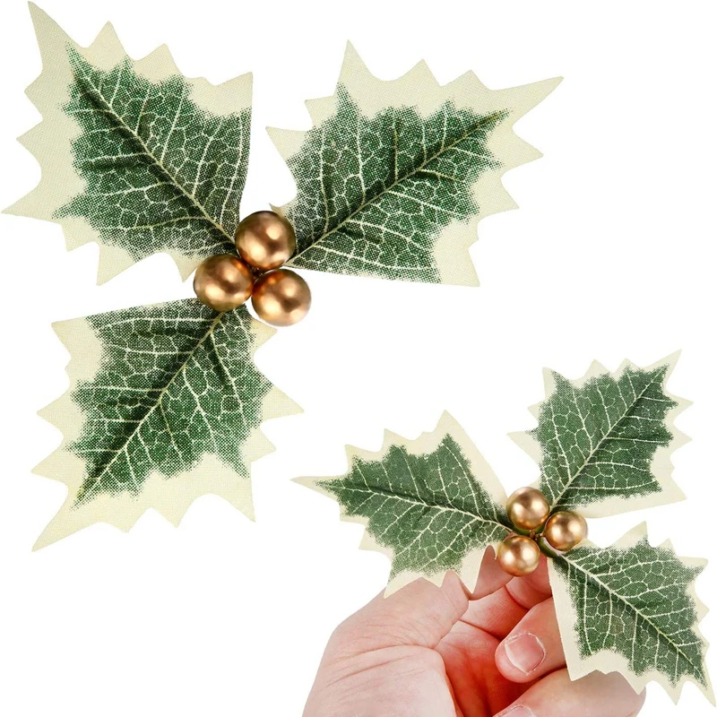 Artificial Holly Berries with Leaves for Christmas Wreath Wedding Flower Arrangement Gift Scrapbooking Decor Fake Berries 5/6cm