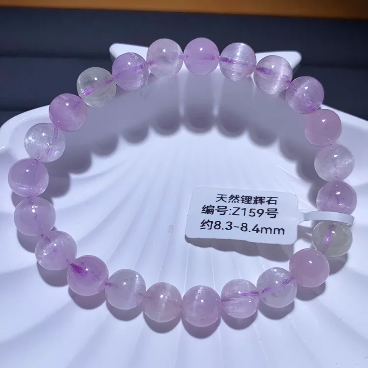 Natural Purple Kunzite Cat Eye Round Beads Bracelet 8mm 9mm 10mm Women Men Green Kunzite Fashion Bracelet Jewelry AAAAAA