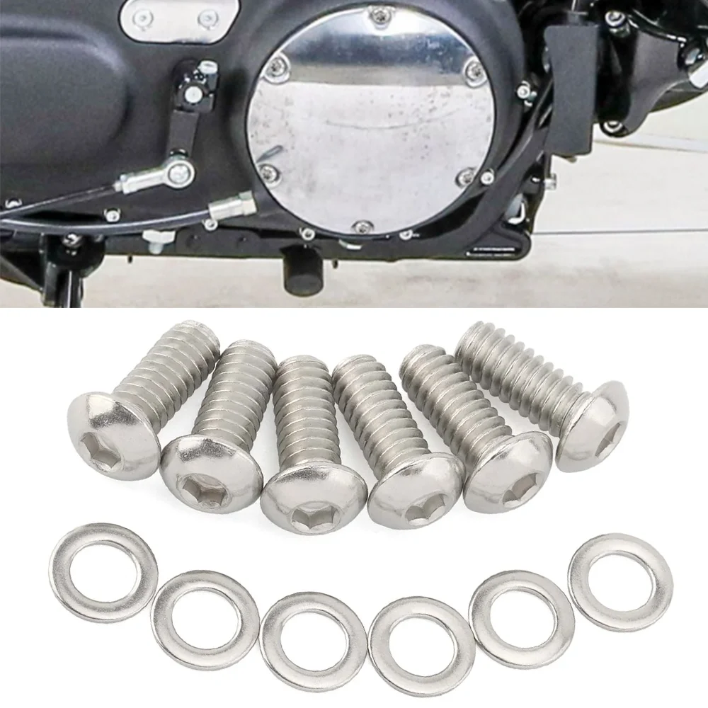 

6pcs Stainless Derby Cover Allen Screw Bolt & Washers For Harley Big Twin Touring Dyna Softail 1999-up Sportster XL XR 2004-2022