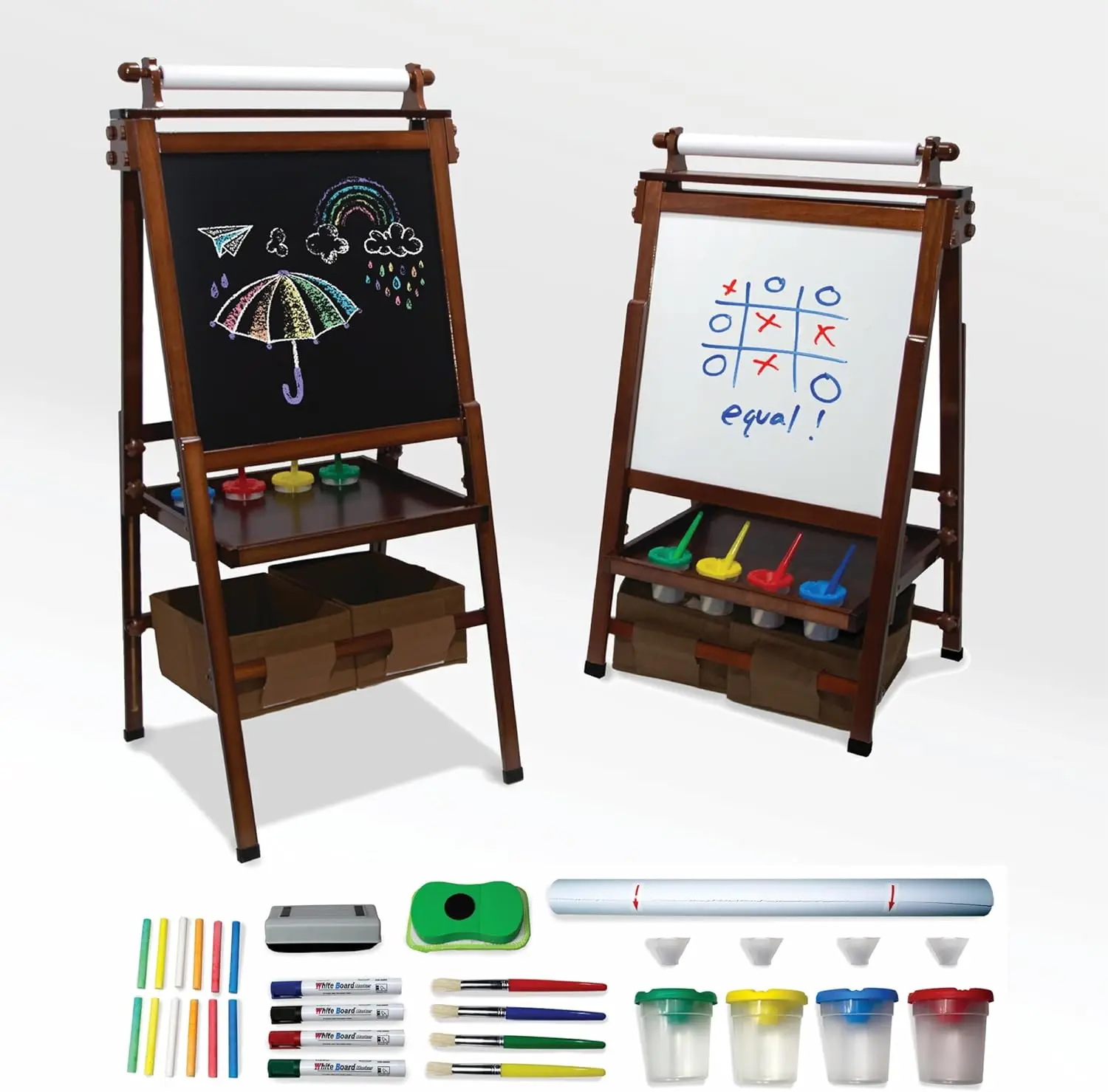 Large All-In-One Double Sided, Magnetic, Height Adjustable Art Easel For Kids With Built In Storage Bins, And Art Supplies -