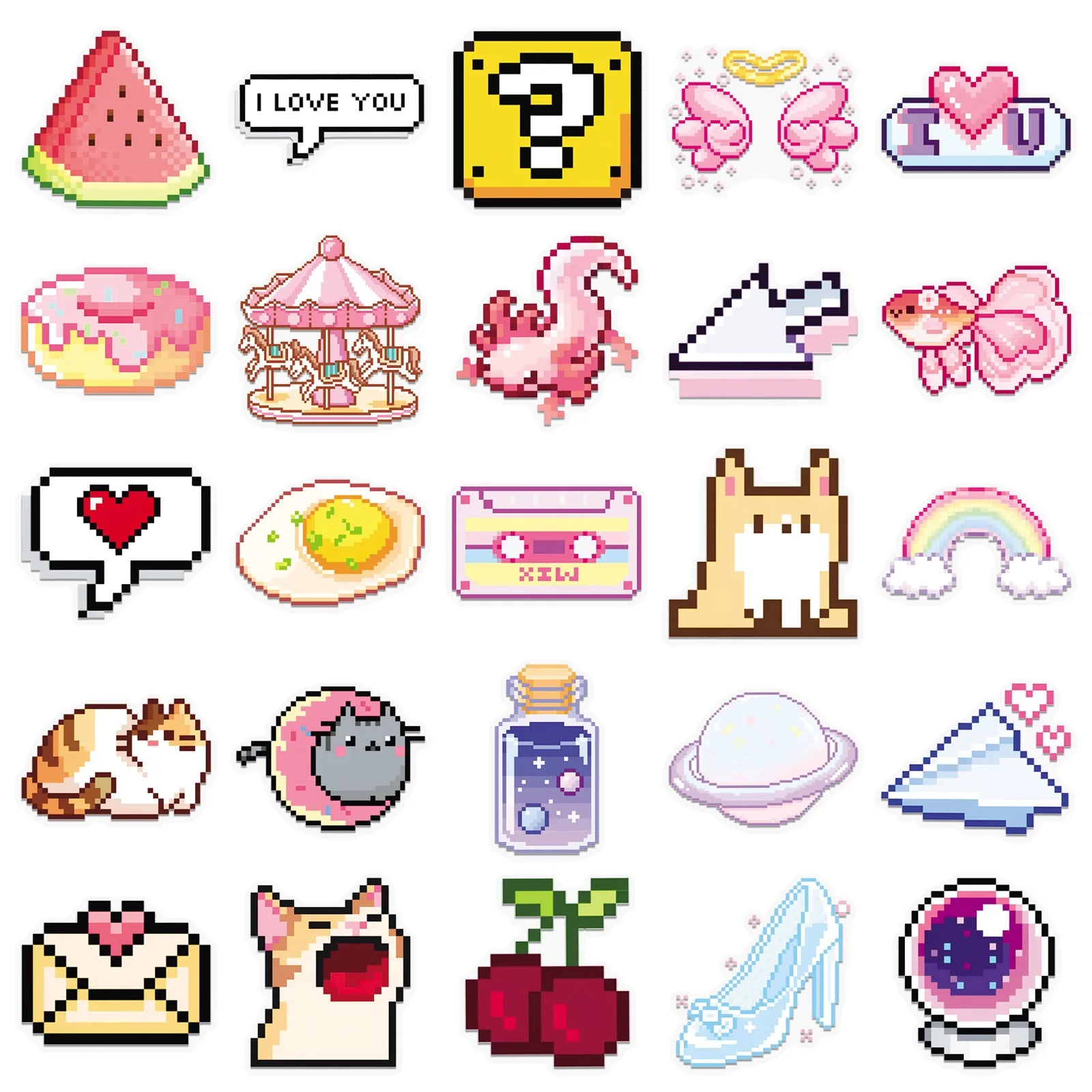 10/50 stücke Nette Rosa Pixel Mädchen Transparente Aufkleber Ins Aufkleber Tagebuch Koffer Sammelalbum Telefon Laptop Gepäck Kawaii Aufkleber Spielzeug