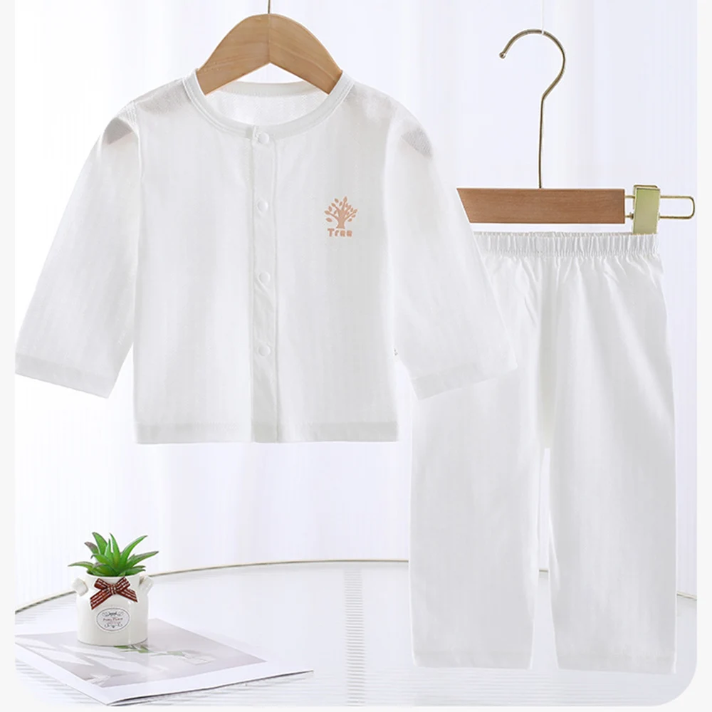 Baby Girl Set Summer Cotton Thin Type Solid Color Long Sleeve Tops Pants 2Pcs Newborn Clothes Air Conditioning Baby Boy Outfits