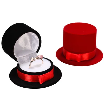 

Red/black Round Top Hat Shape Ring Jewelry Packaging Gift Box Velvet Earring Display Container Case for Jewelry Store