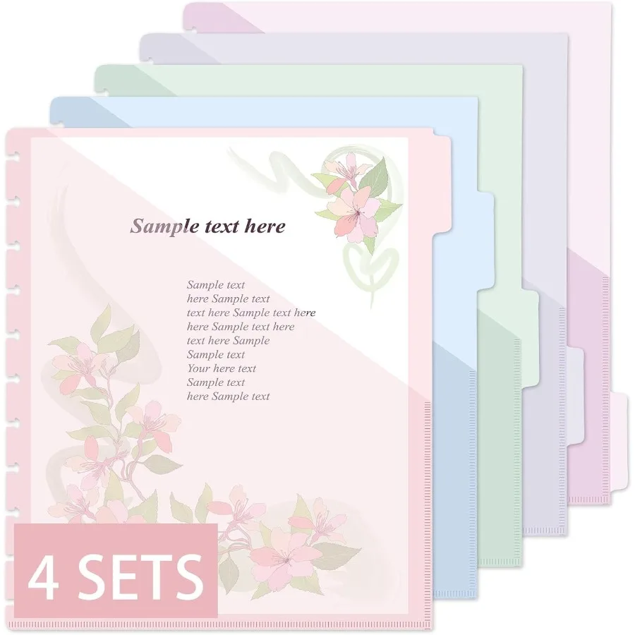 4 zestawy 5-komorowych przekładek kieszonkowych Disound 8,5 x 11 cali z kieszeniami, segregatory kieszonkowe Disound, przekładki do segregatora Disound, plastikowe przekładki