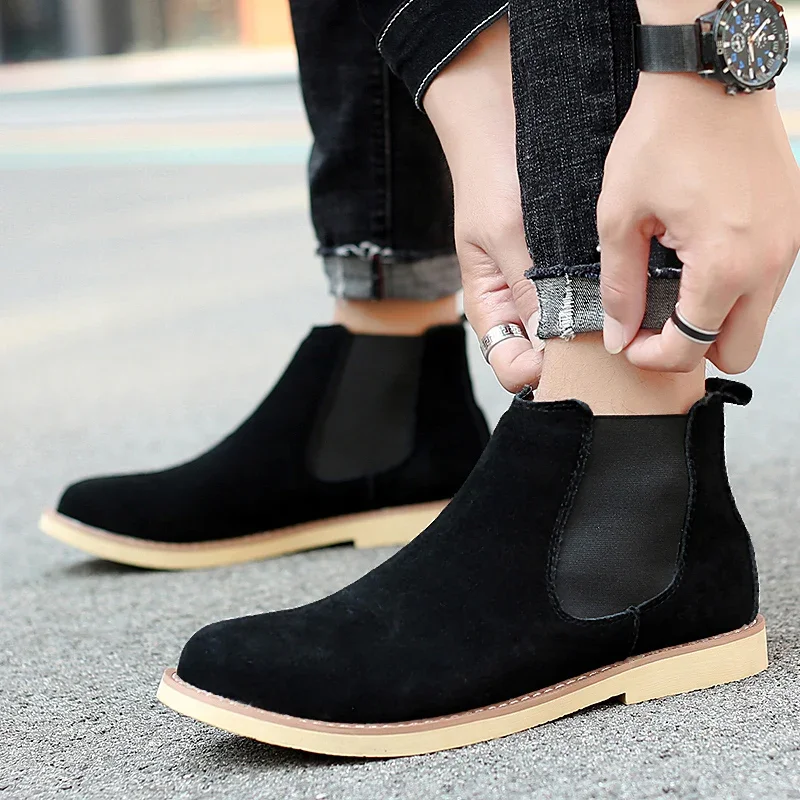 Chelsea Boots Men Suede Leather Decent Men Ankle Boots Original Short Casual Shoes British Style Winter Boots Zapatillas Hombre