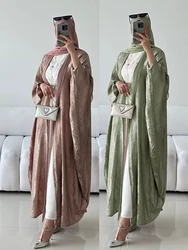 Abaje Dla Kobiet Eid Błyszczący Batwing Satin Otwarte Kimono Abaya Dubai Luksusowa Muzułmańska Sukienka Kaftan Islam Odzież Caftan Marocain Femme