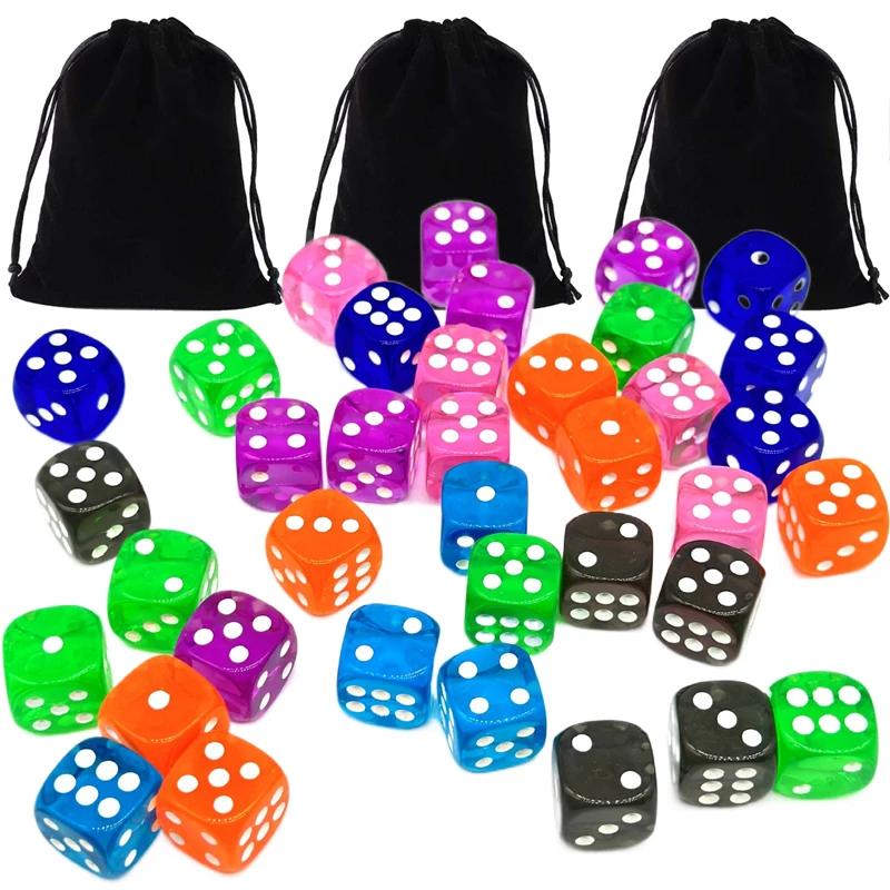 

30/60/120pcs Round Corner Dice with Bag 6-Sided 14mm Acrylic Transparent Dices for Tabletop Game Entertainment Party Games TMZ