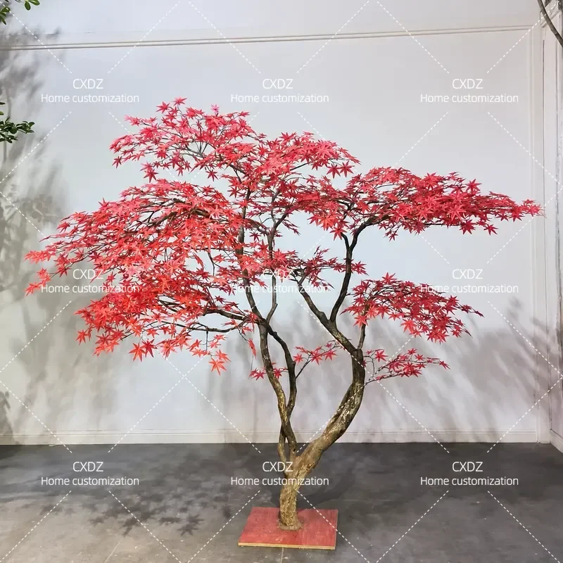 Simulated Red Maple Tree Indoor Floor to Ceiling Large Landscape Japanese Style Courtyard Landscaping Decoration Bionic Fake
