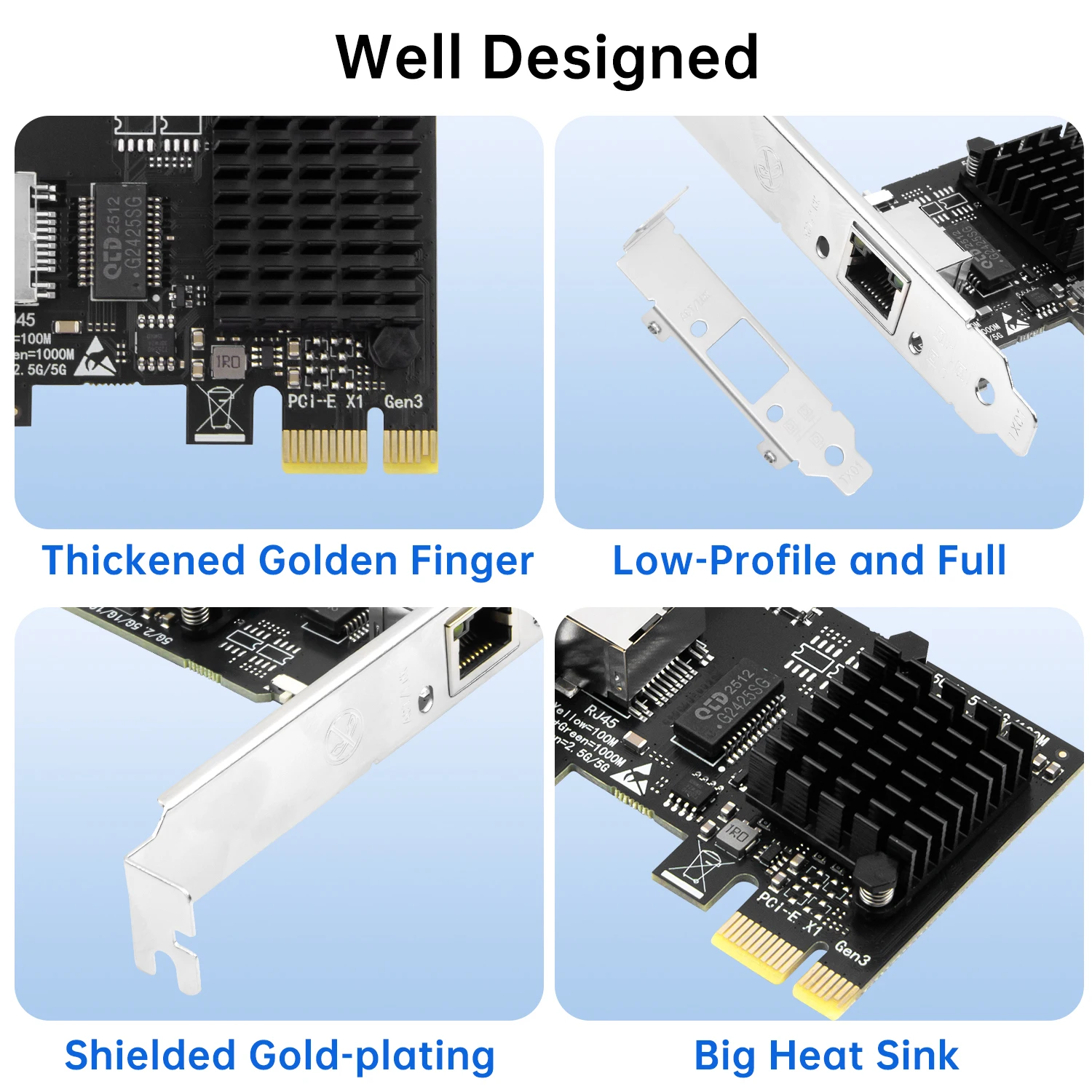 بطاقة شبكة PCIe 5Gbps RTL8126 رقاقة 5000Mbps محول إيثرنت لـ PCIe x1 x4 x8 x16 فتحات ألعاب الكمبيوتر المكتبي سهلة الإعداد